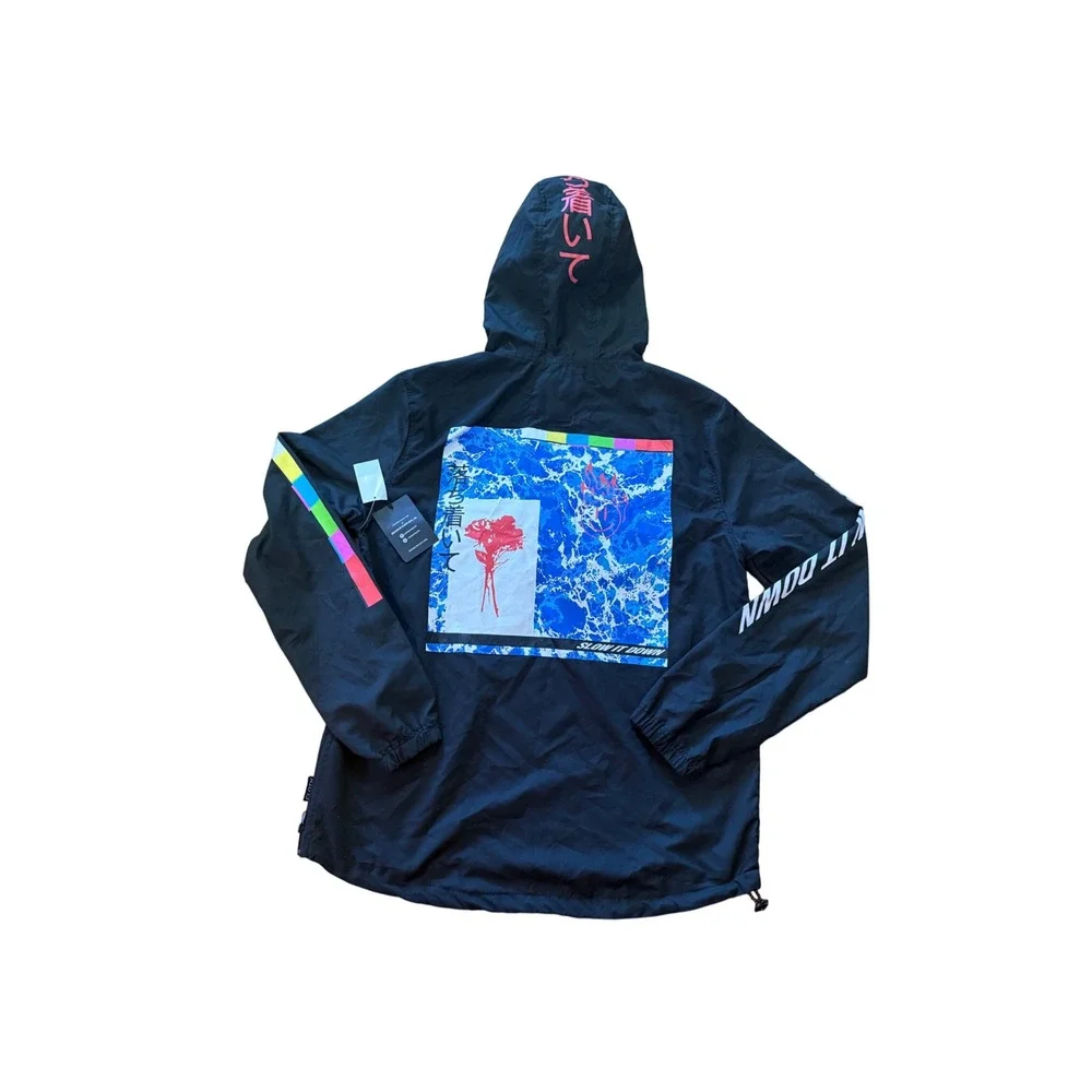 Trademark Brooklyn Cloth Anorak‎ Jacket Pullover Hoodie Graphic Black Mens med